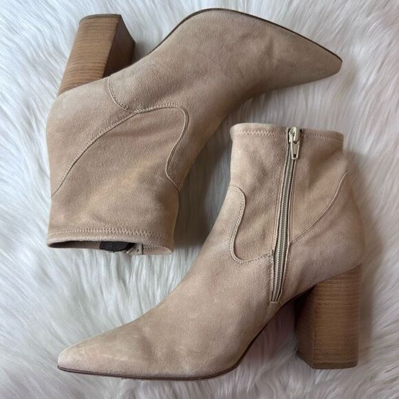 Le Pepe Suede Leather Heeled Ankle Bootie Boots Size 40 Tan - Picture 11 of 12